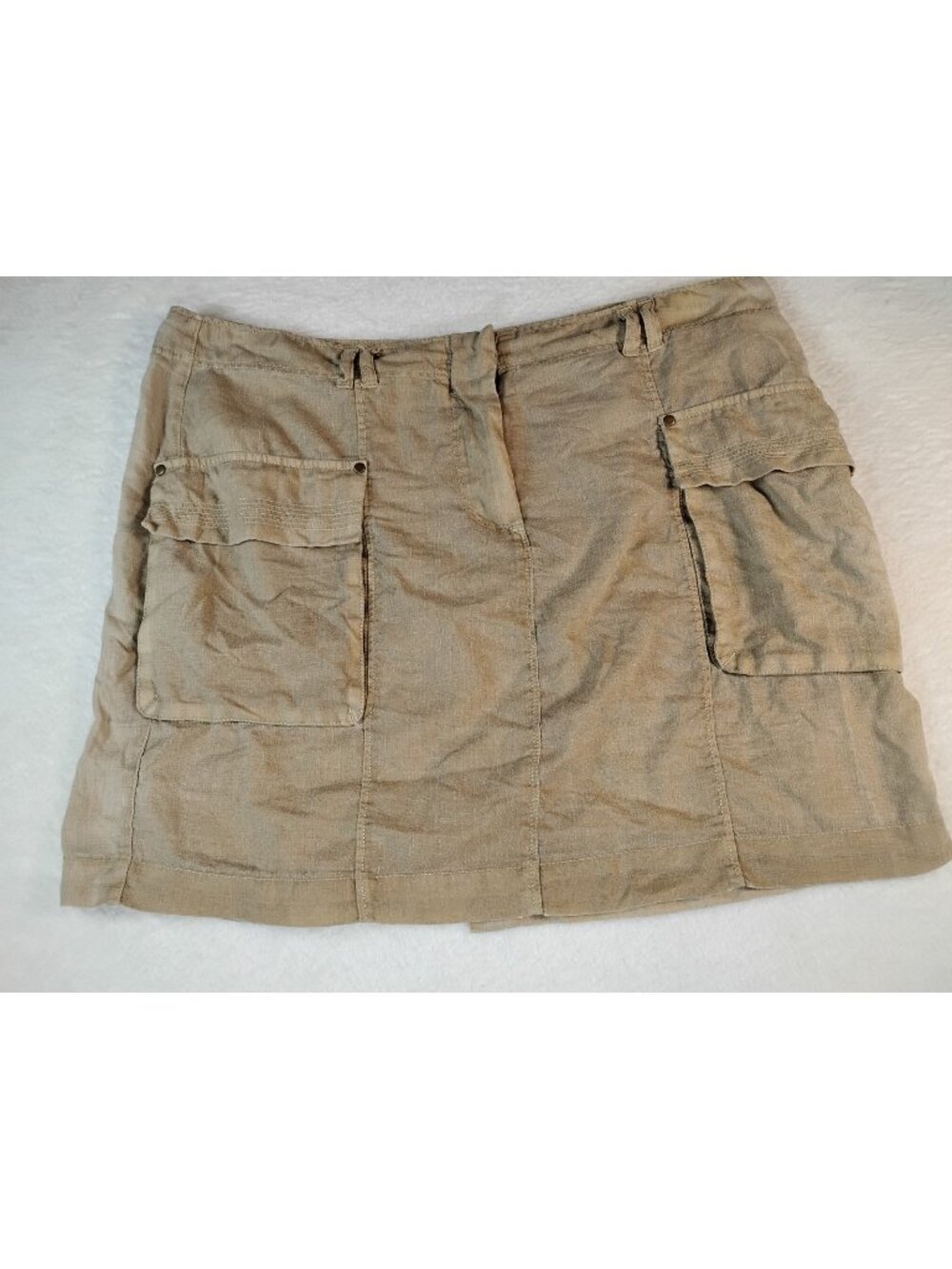 Womens 100% Linen Cargo Mini Skirt Italy Lightweight Casual School 14 Tan